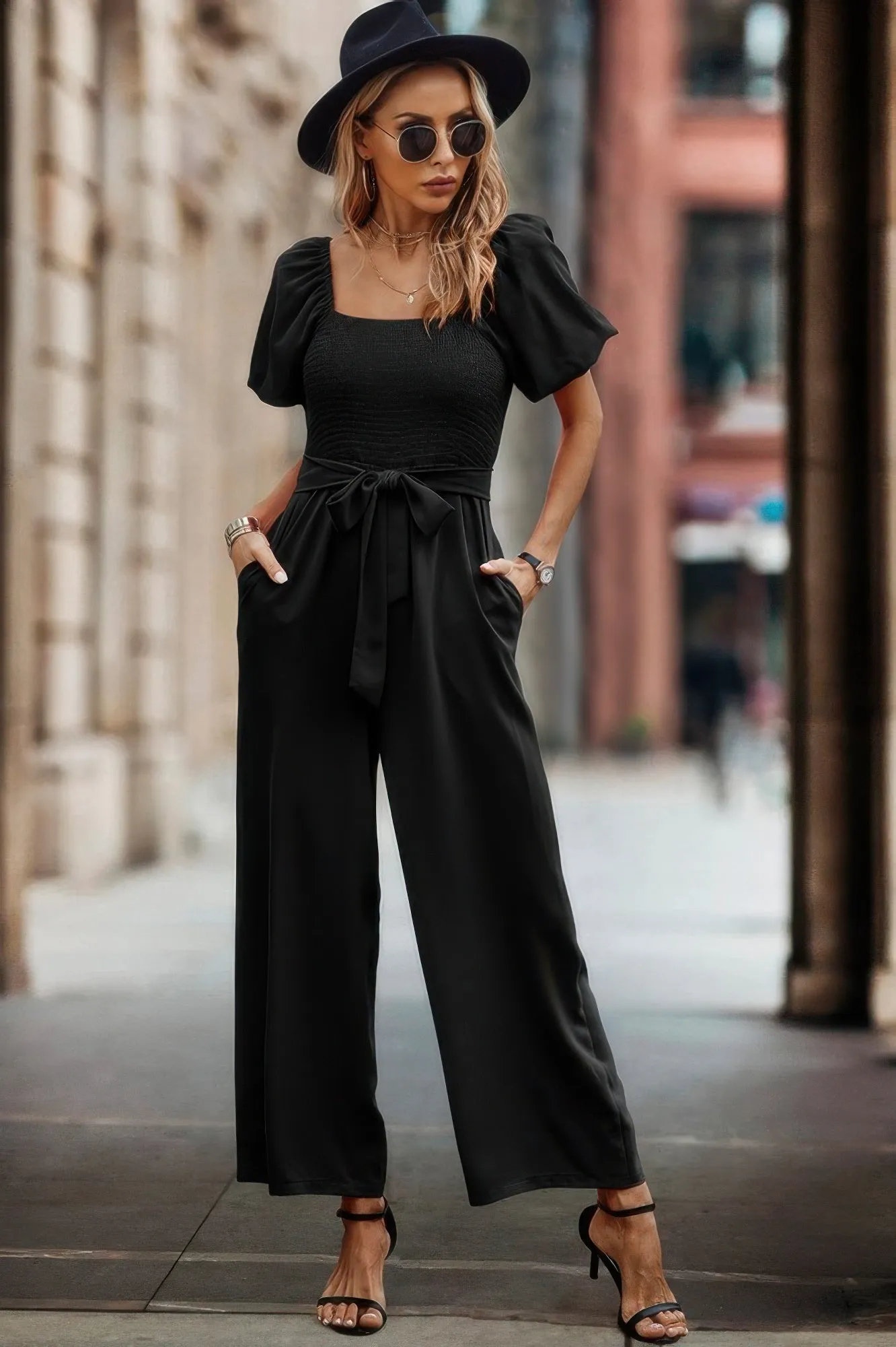 Square Neck Puff Sleeve Belted Fit Jumpsuit sold by Gigi Laurent product image thumbnail 3