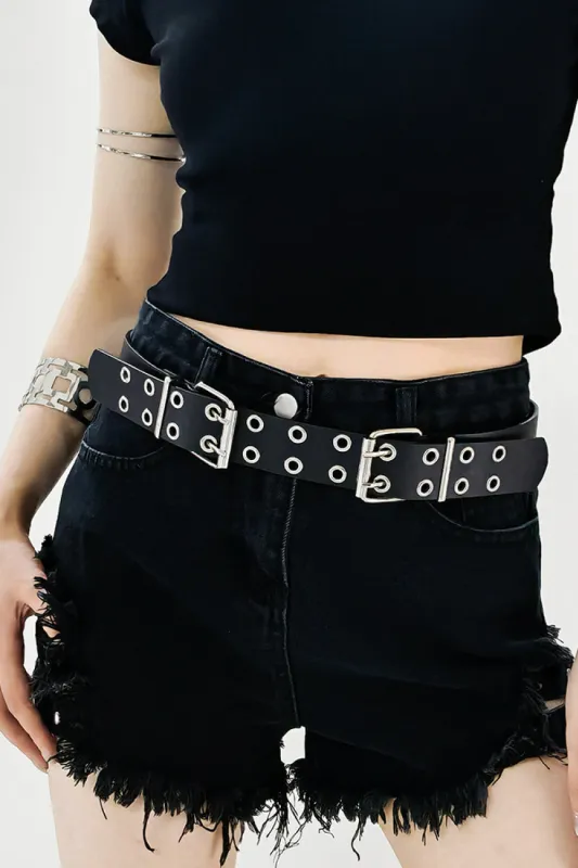 PU Leather Two Row Eyelet Belt made by Trendsi