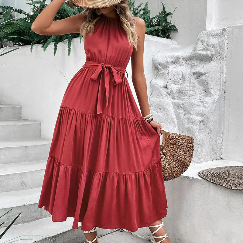 Perfee Tie Belt Tiered Midi Dress sold by Gigi Laurent