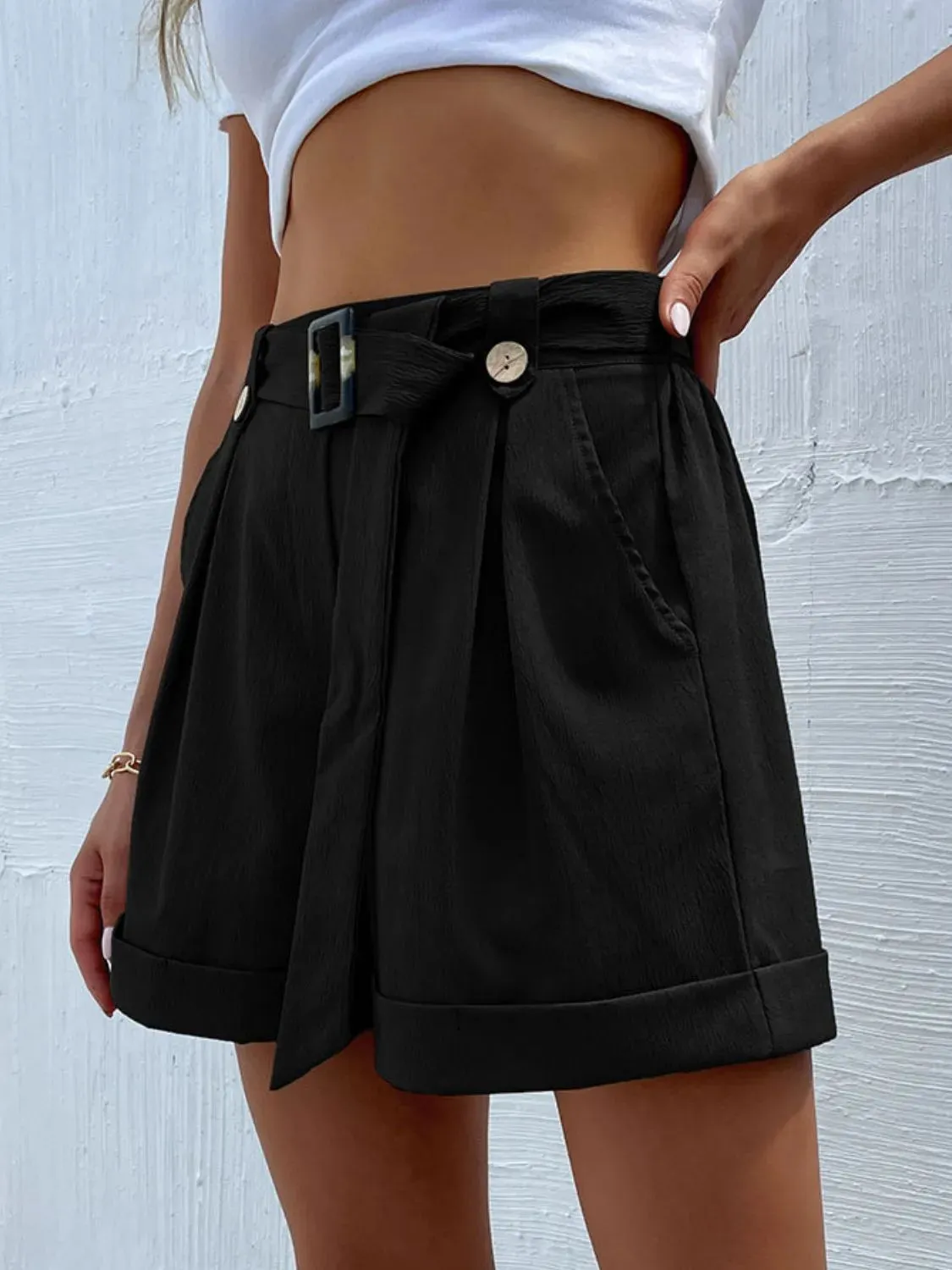 High-Waisted Pleated Shorts with Belt Detail sold by Gigi Laurent product image thumbnail 3