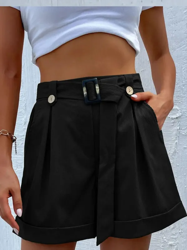 High-Waisted Pleated Shorts with Belt Detail sold by Gigi Laurent