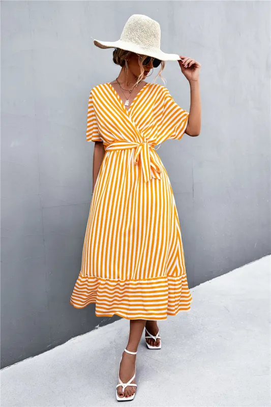 Striped Tie Belt Midi Dress sold by Gigi Laurent