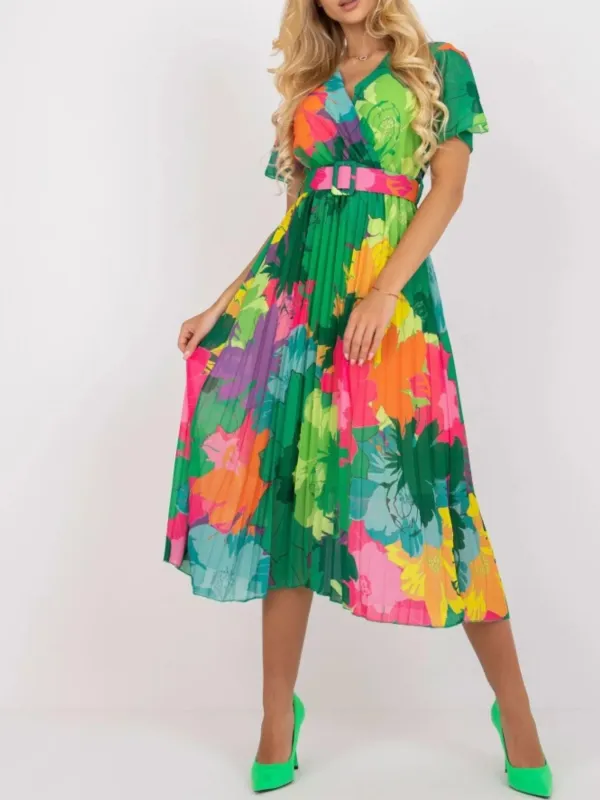 Printed Pleated Midi Wrap Dress with Belt sold by Gigi Laurent