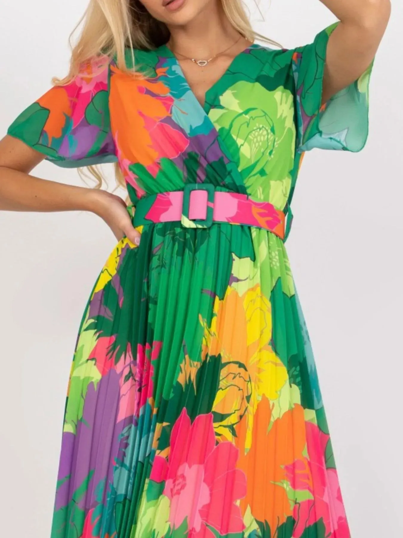 Printed Pleated Midi Wrap Dress with Belt sold by Gigi Laurent product image thumbnail 2
