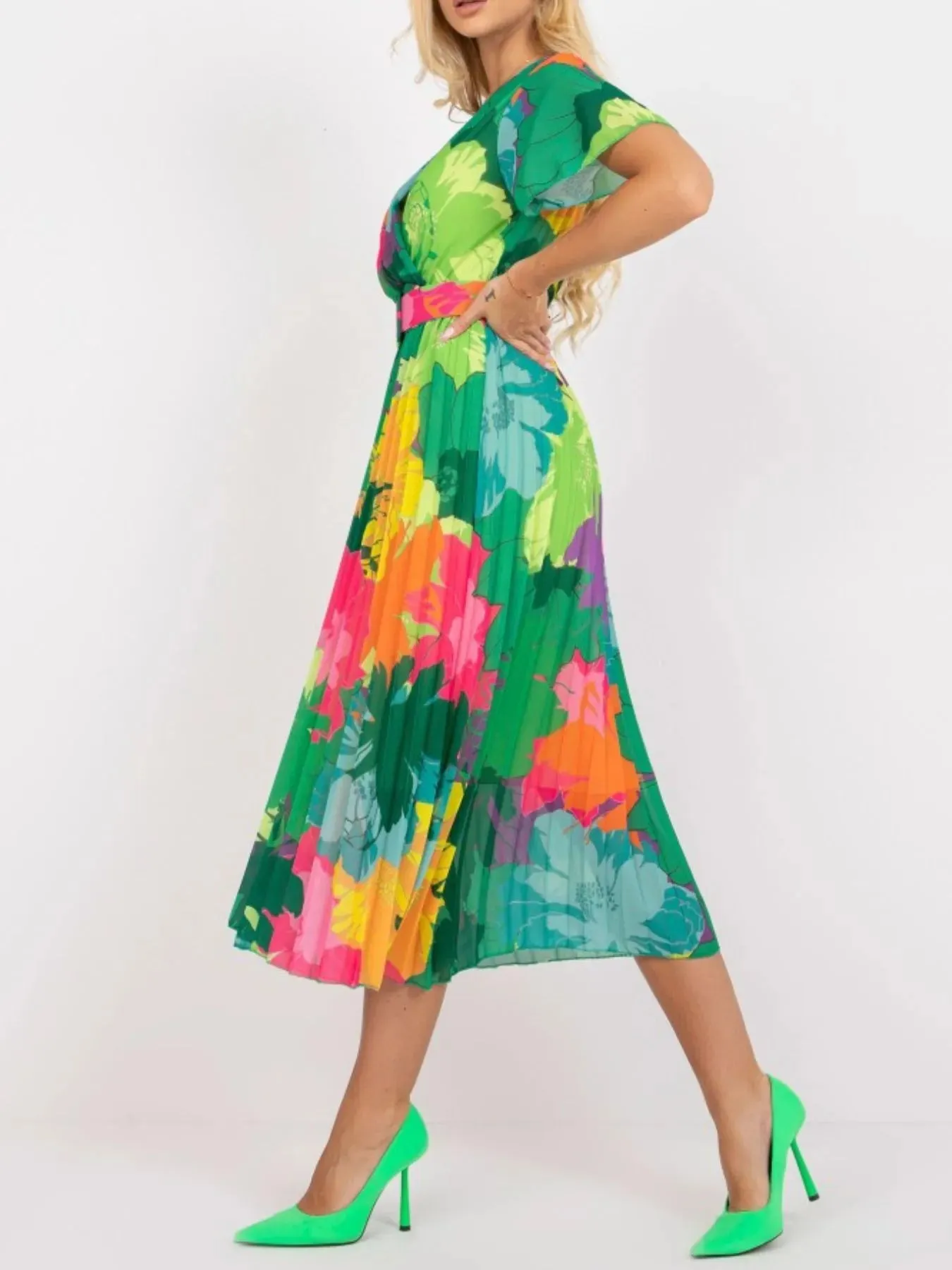 Printed Pleated Midi Wrap Dress with Belt sold by Gigi Laurent product image thumbnail 3