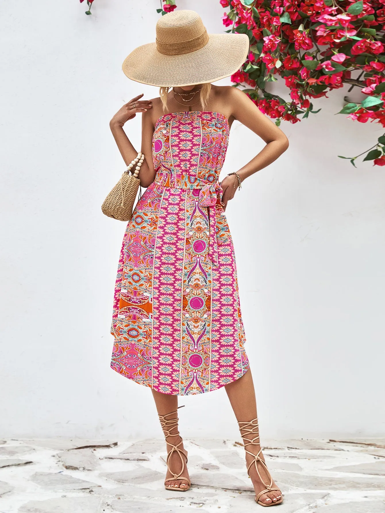 Printed Strapless Tie Belt Dress sold by Gigi Laurent product image thumbnail 5