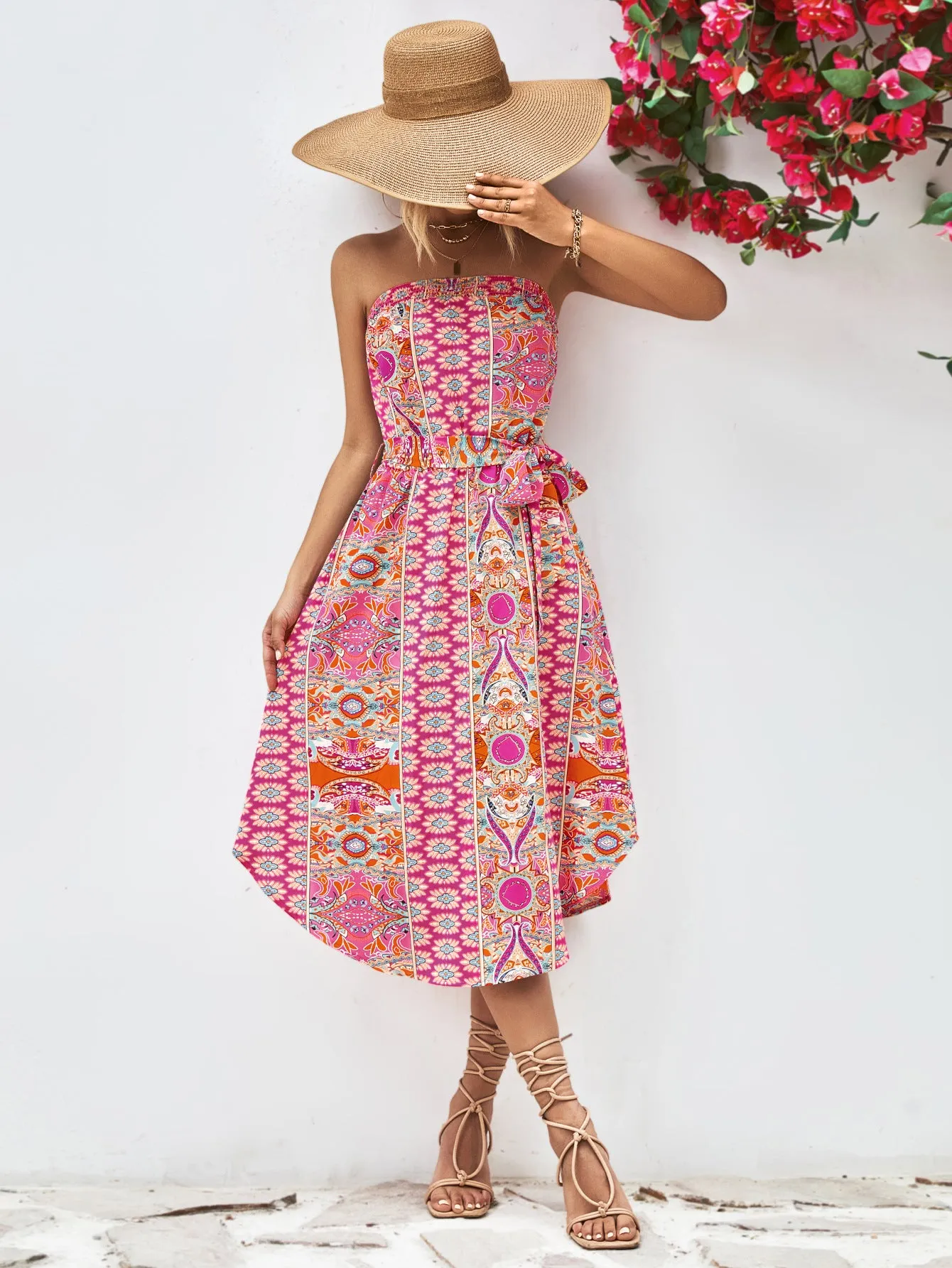 Printed Strapless Tie Belt Dress sold by Gigi Laurent product image thumbnail 3
