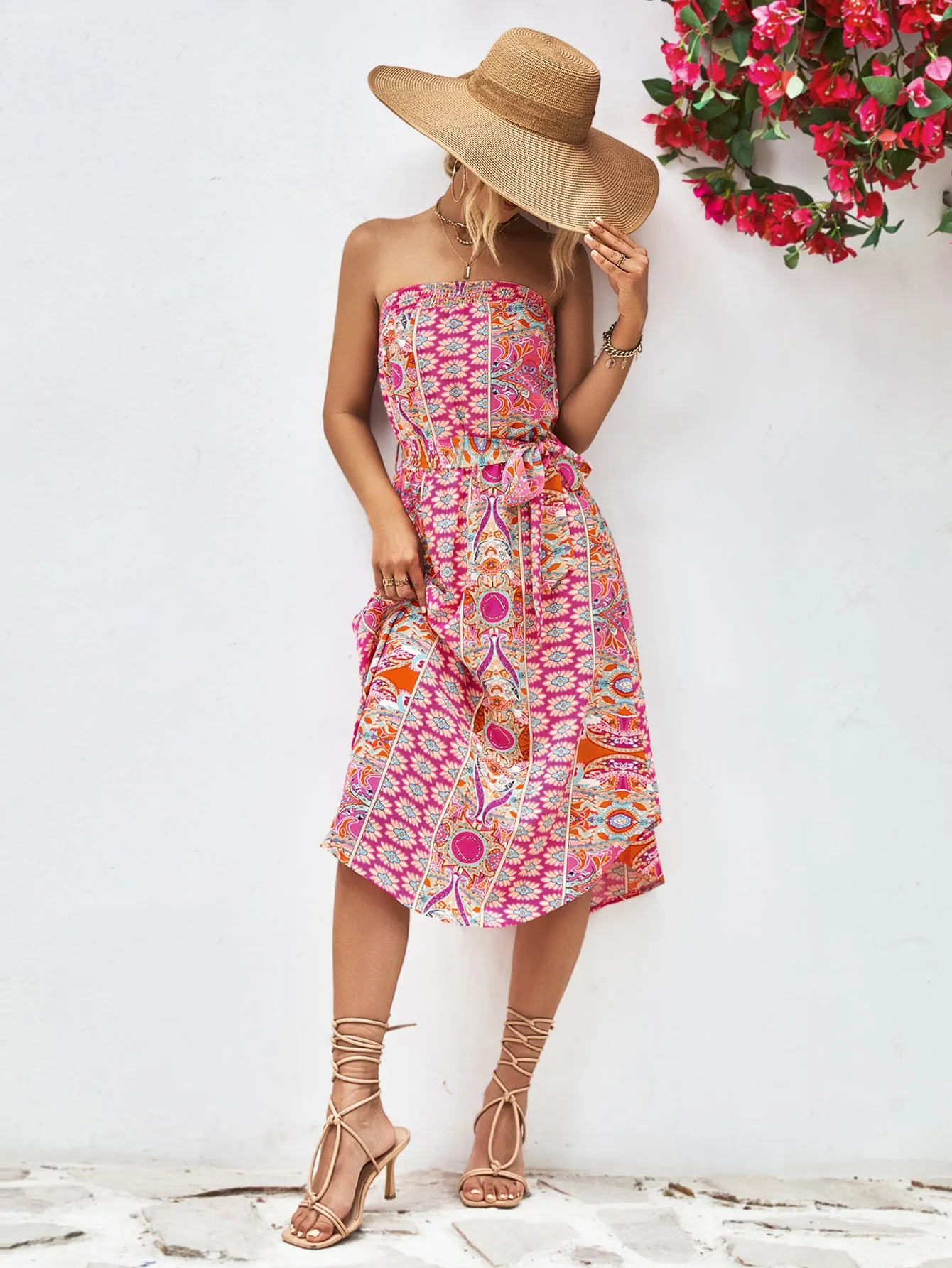 Printed Strapless Tie Belt Dress sold by Gigi Laurent product image thumbnail 4