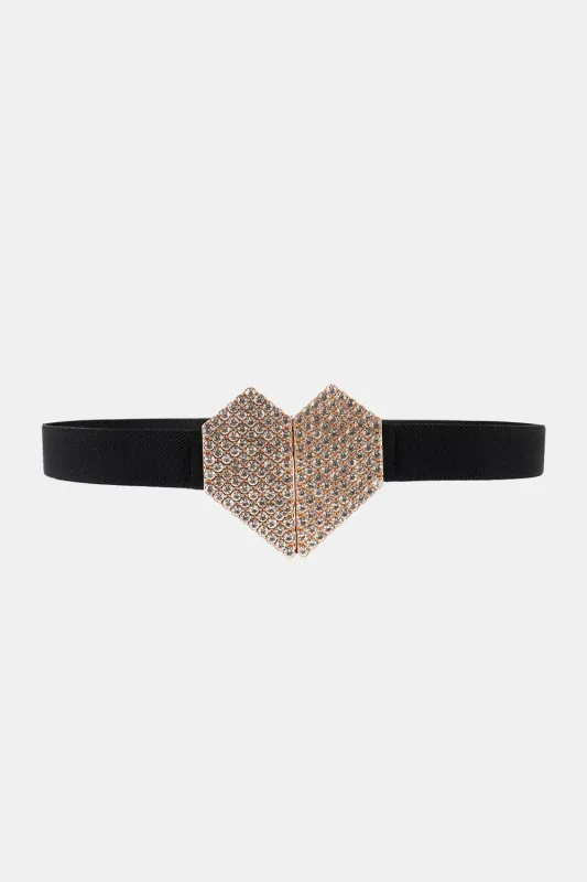 Rhinestone Heart Buckle Elastic Belt sold by Gigi Laurent