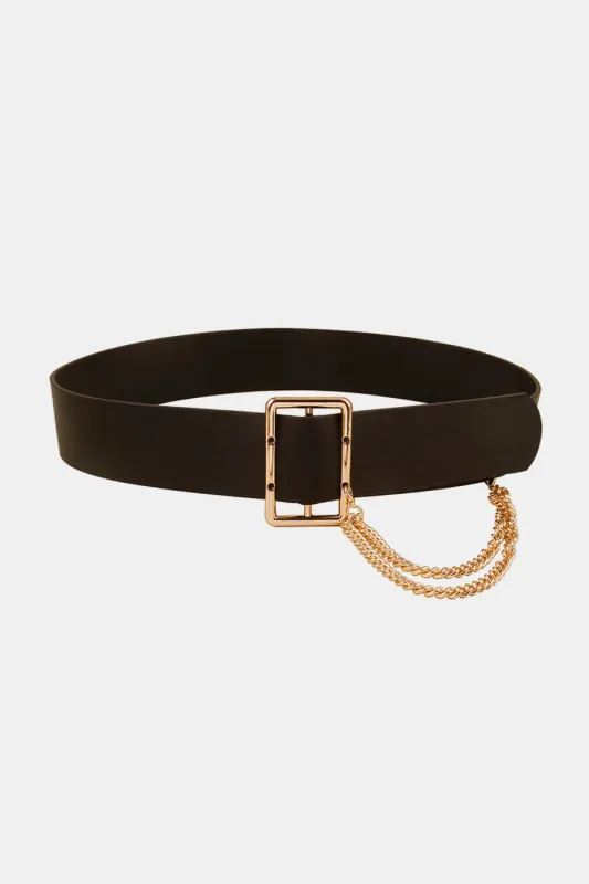 PU Leather Wide Belt with Chain made by Trendsi