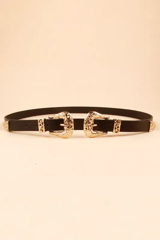 Double Buckle PU Leather Belt made by Trendsi
