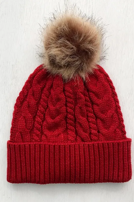 Cable-Knit Cuffed Hat with Pom-pom sold by Gigi Laurent