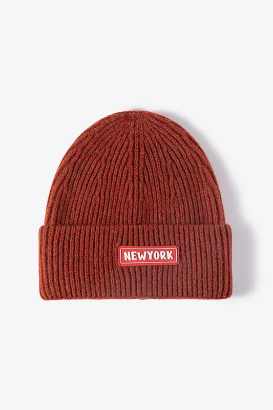 NEWYORK Patch Rib-Knit Cuffed Beanie sold by Gigi Laurent