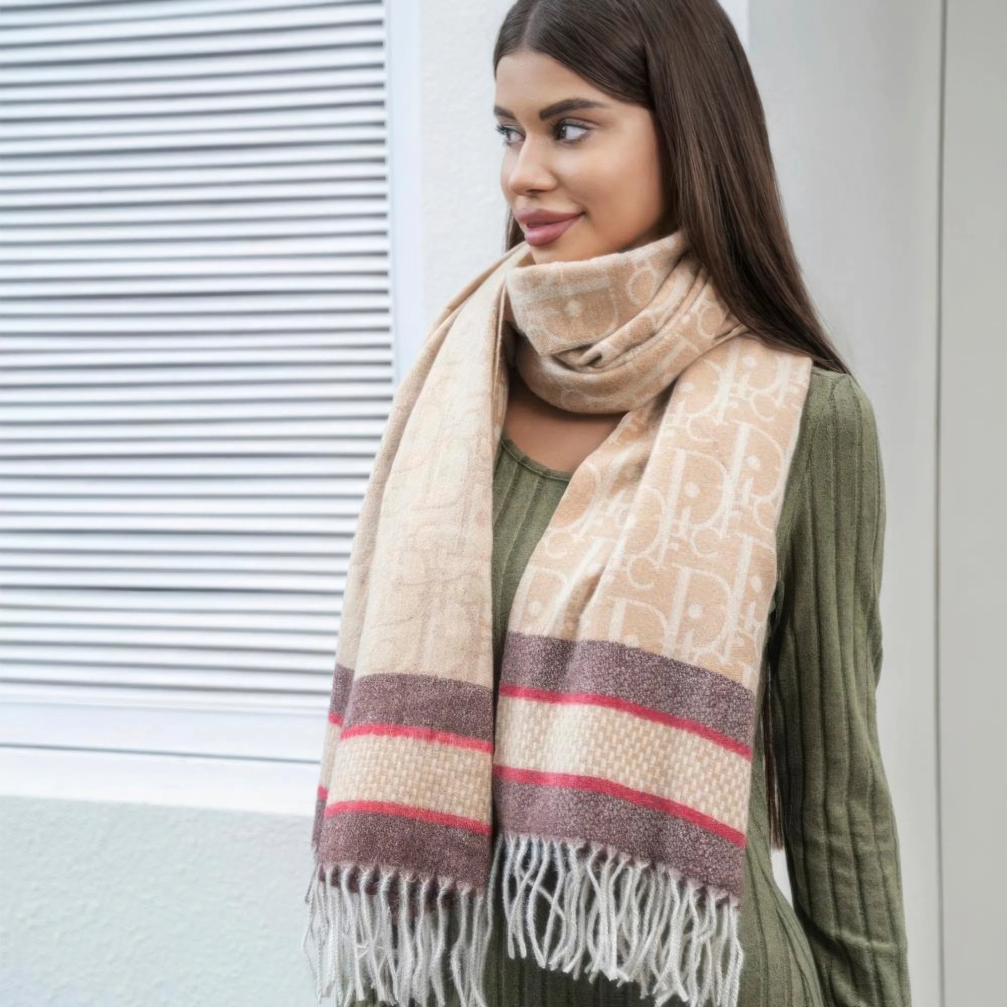 Double stripe blanket scarf with tassel sold by Gigi Laurent product image thumbnail 3