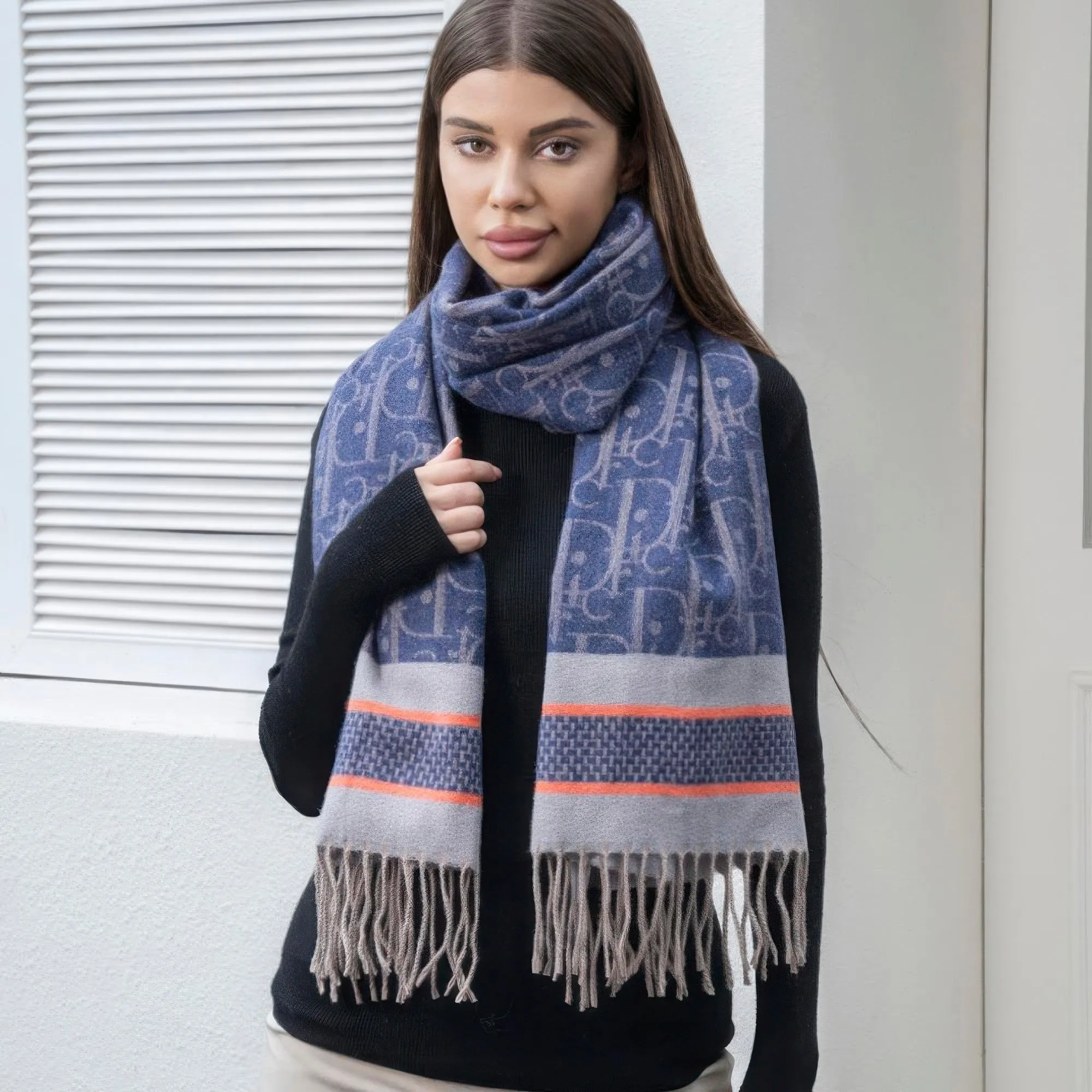 Double stripe blanket scarf with tassel sold by Gigi Laurent product image thumbnail 2