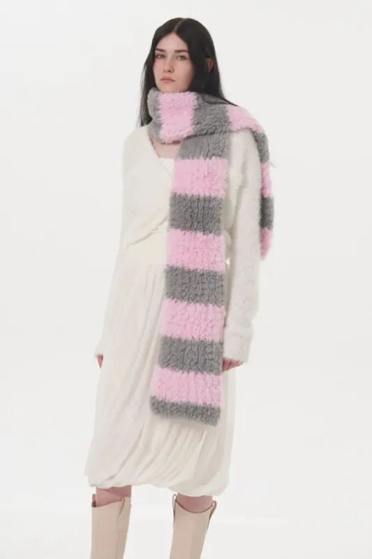 Fuzzy Contrast Striped Scarf made by Trendsi