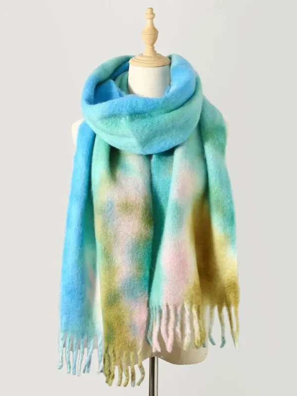 Fringe Tie-Dye Polyester Scarf made by Trendsi