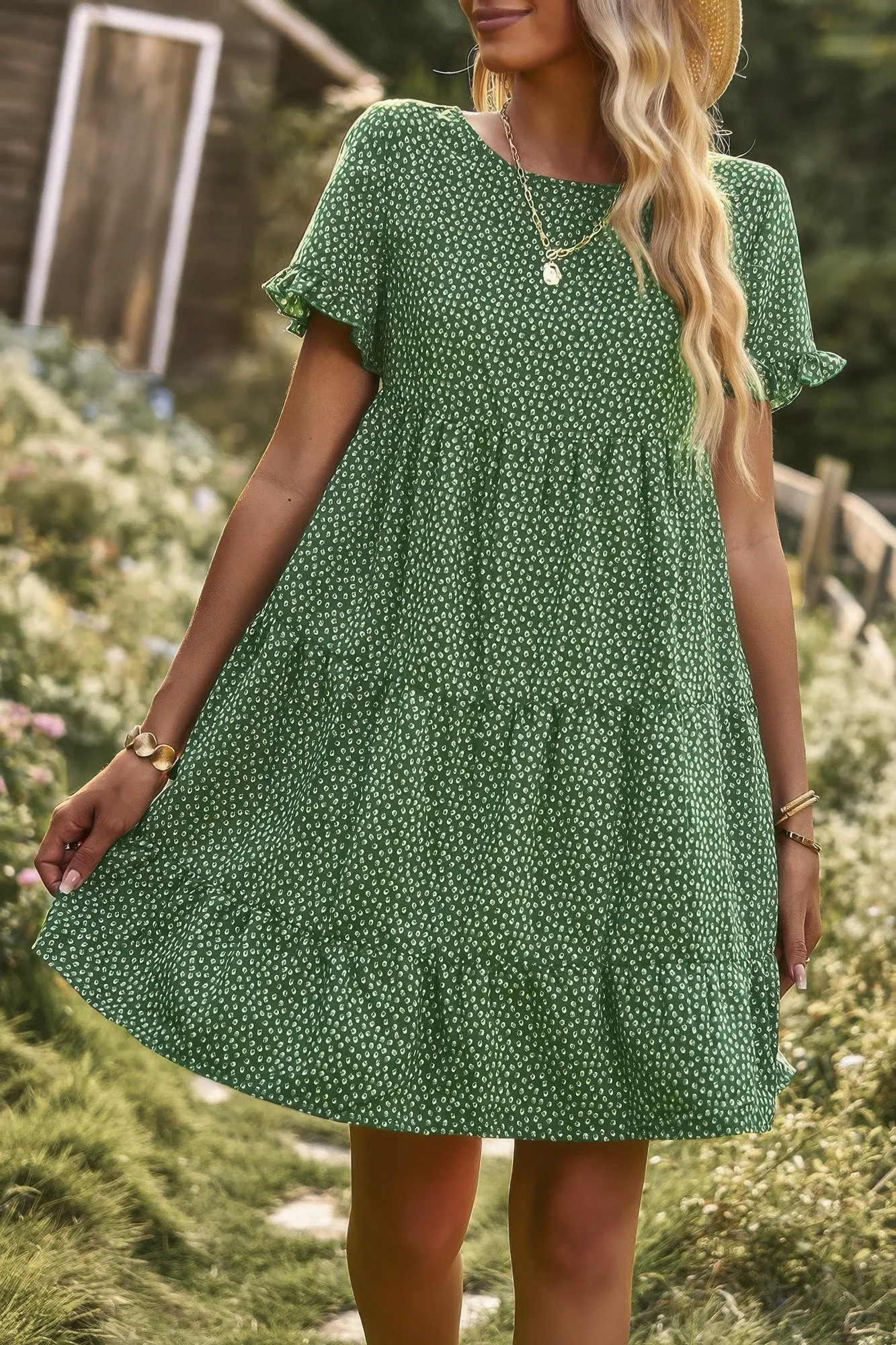 Floral Polka Dots Boat Neck Loose A Line Midi Dres sold by Gigi Laurent product image thumbnail 4