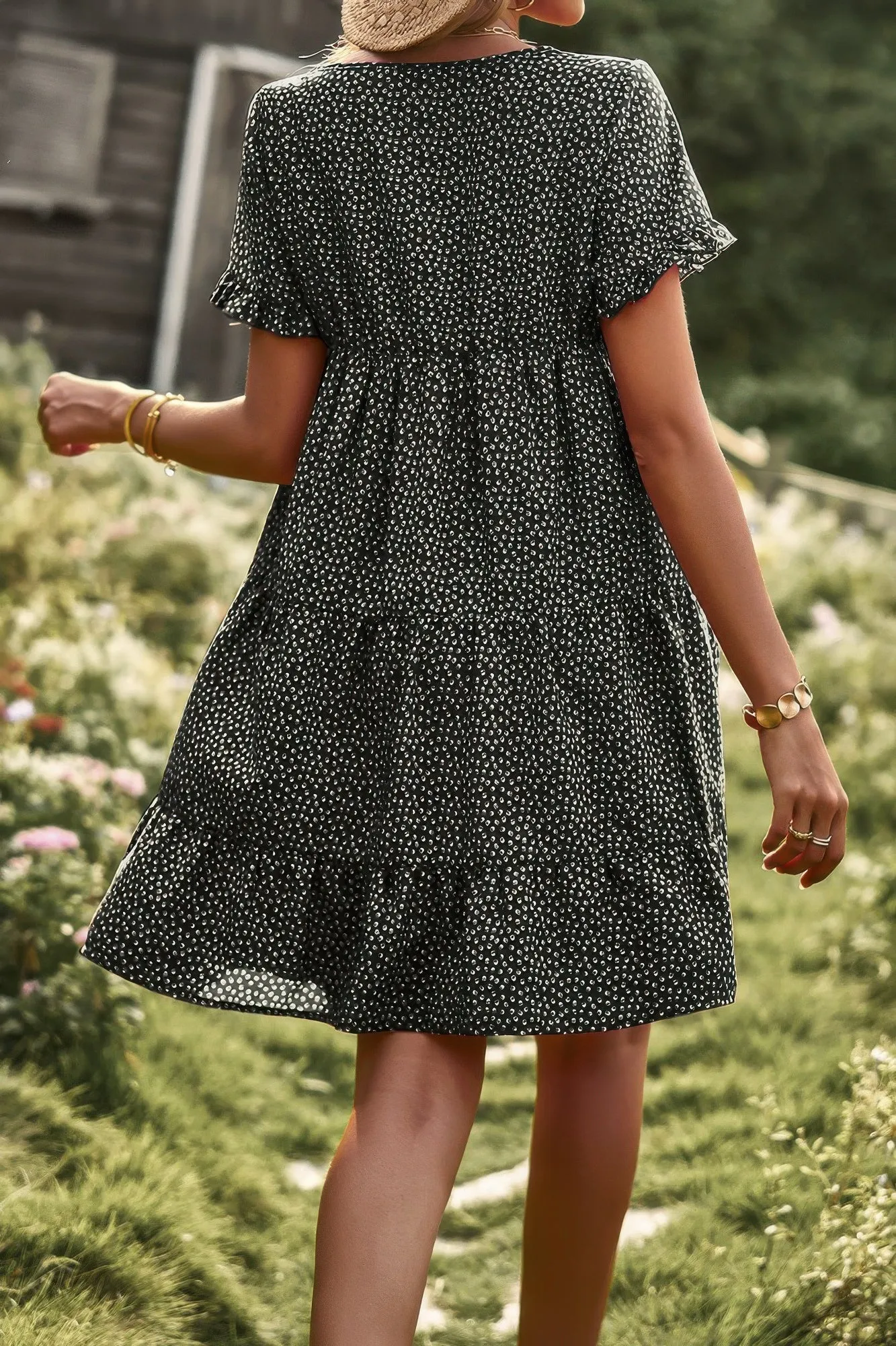 Floral Polka Dots Boat Neck Loose A Line Midi Dres sold by Gigi Laurent product image thumbnail 2