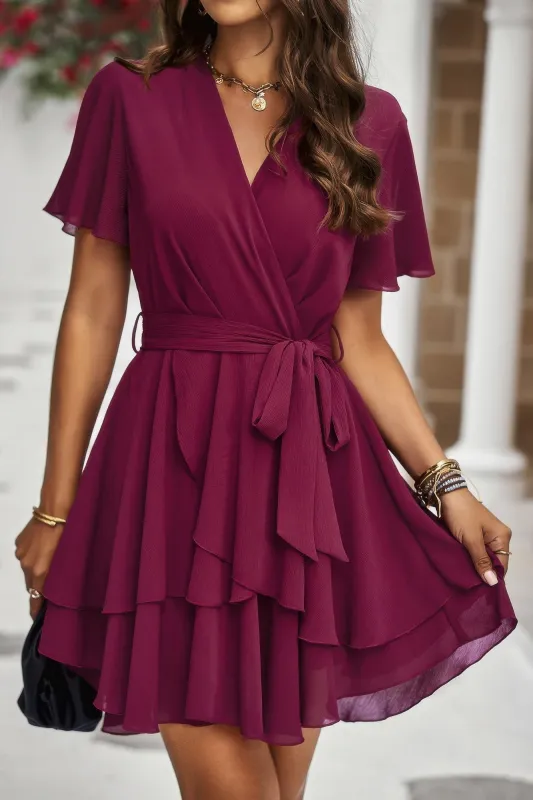 Chiffon Layer Hem Waist Tie Layer Hem Ruffle Dress sold by Gigi Laurent