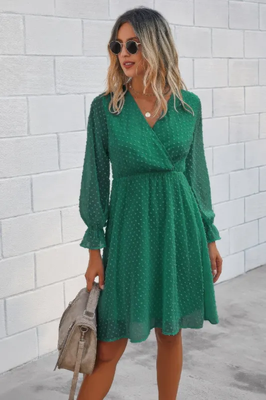 Solid Swiss Dot Flounce Sleeve Shirred Midi Dress sold by Gigi Laurent