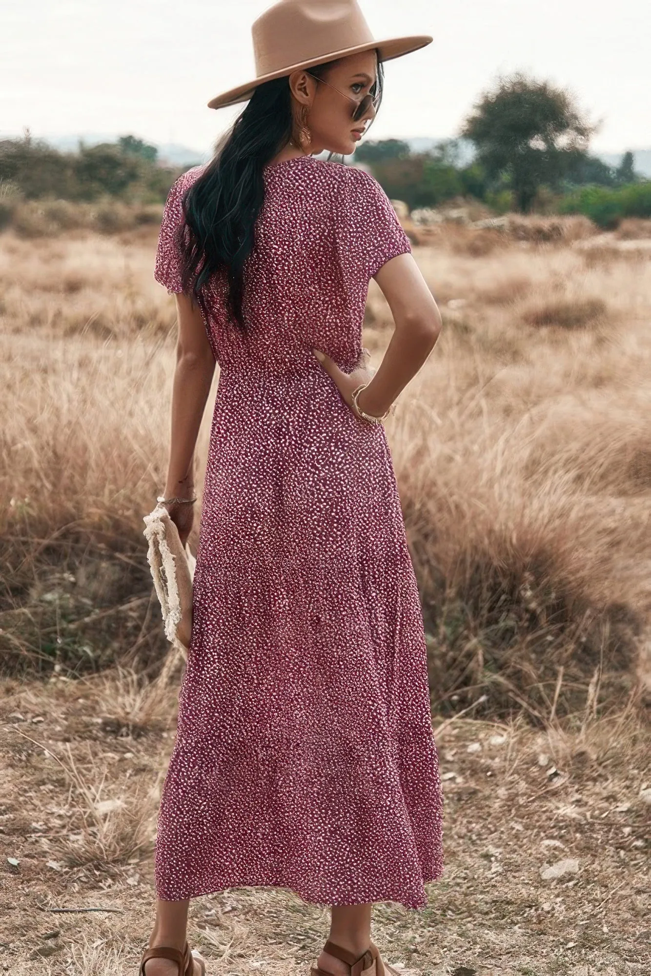 V Neck Polka Dot Short Sleeve Dress sold by Gigi Laurent product image thumbnail 3