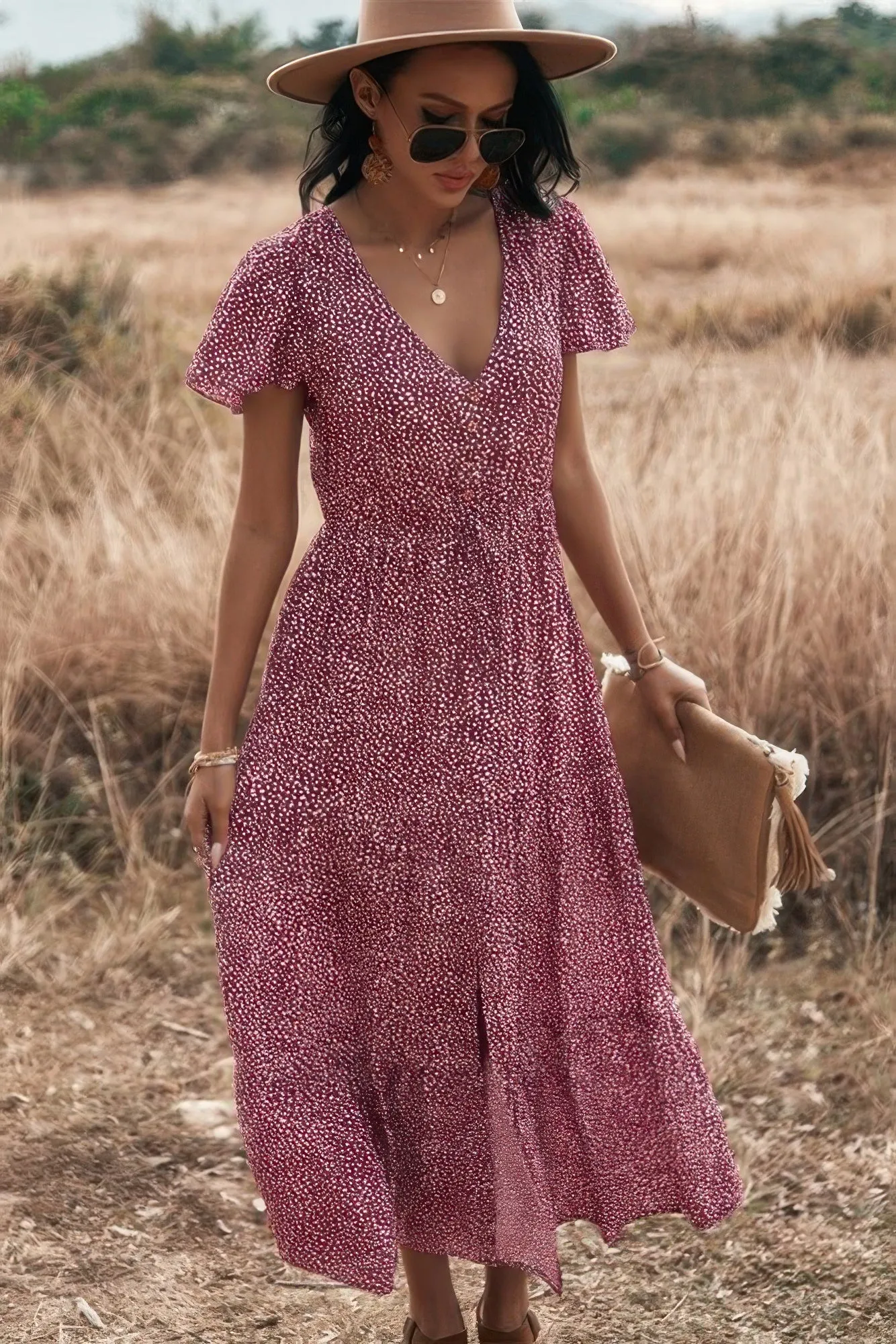 V Neck Polka Dot Short Sleeve Dress sold by Gigi Laurent