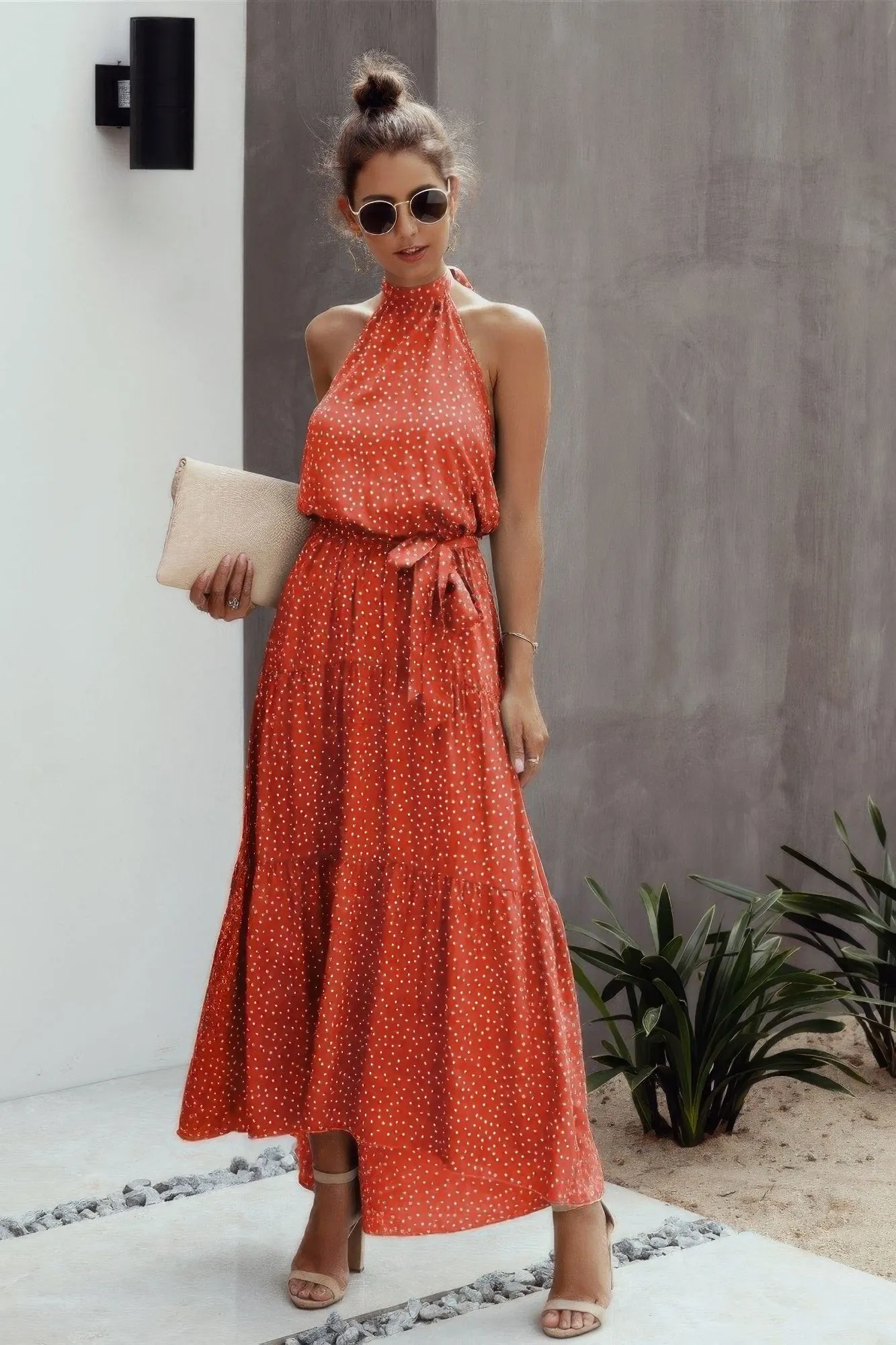 Tie Back Polka Dot Ruffle Hem Halter Dress sold by Gigi Laurent product image thumbnail 3