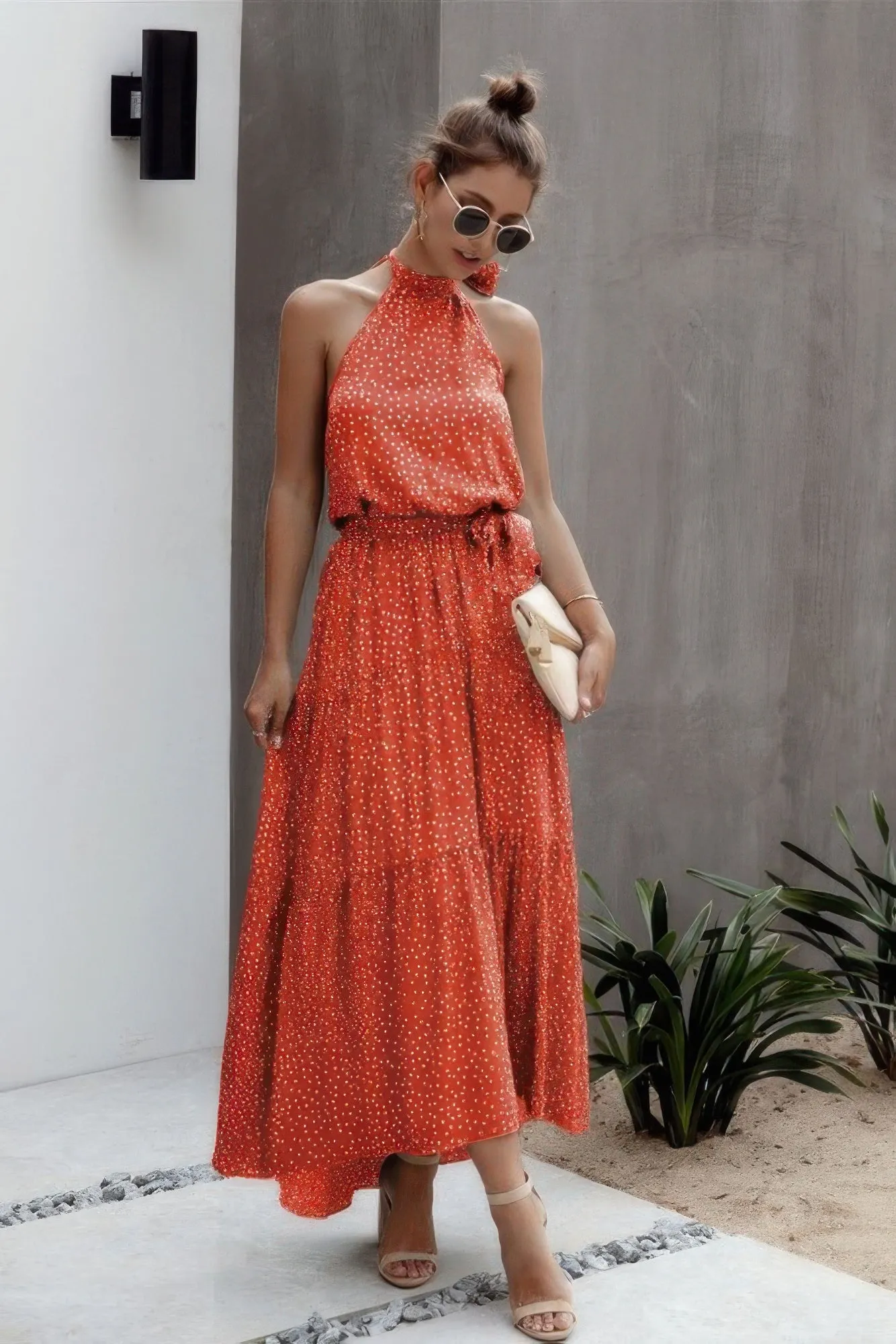 Tie Back Polka Dot Ruffle Hem Halter Dress sold by Gigi Laurent product image thumbnail 4