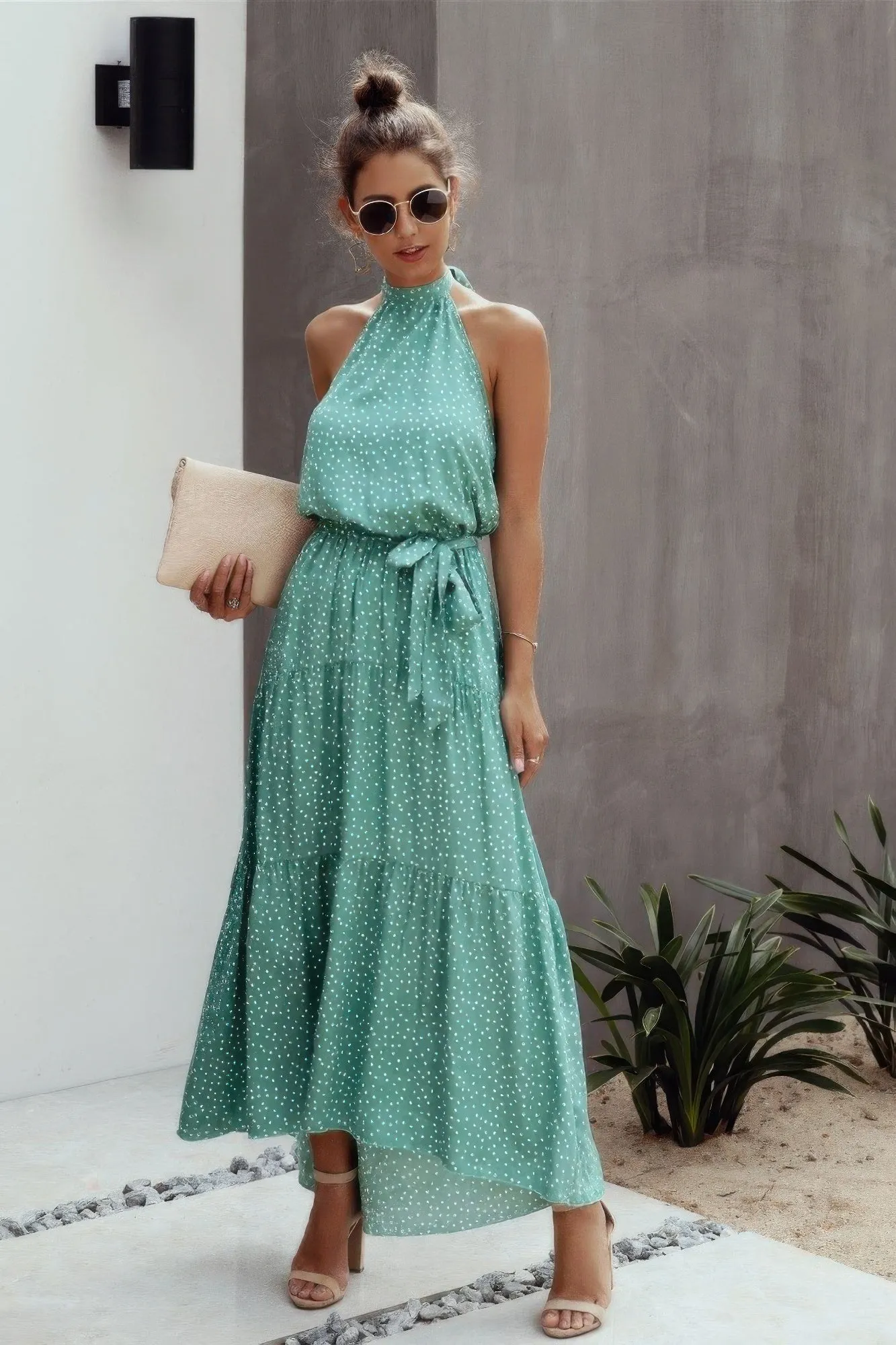 Tie Back Polka Dot Ruffle Hem Halter Dress sold by Gigi Laurent product image thumbnail 5