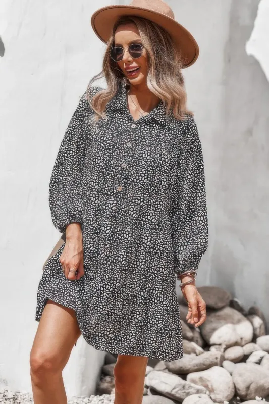 Animal Print Button Down A Line Lantem Sleeve Dress sold by Gigi Laurent