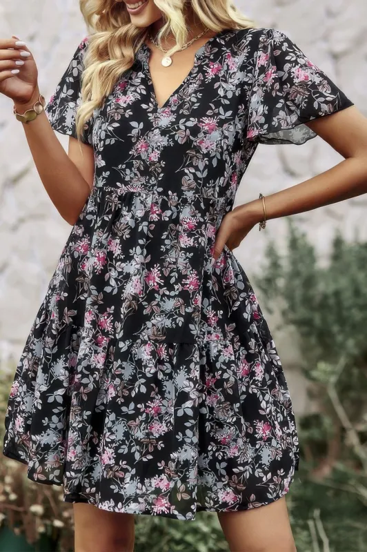 V Neck Bohemian Floral Print A Line Fit Dress sold by Gigi Laurent
