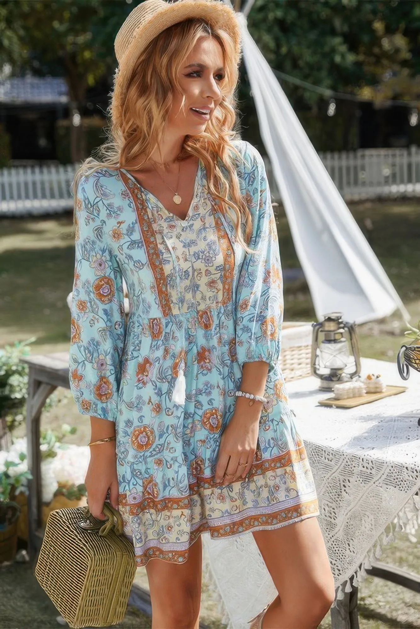 Floral Printed Button Down V Neck Long Sleeve Dress sold by Gigi Laurent product image thumbnail 2
