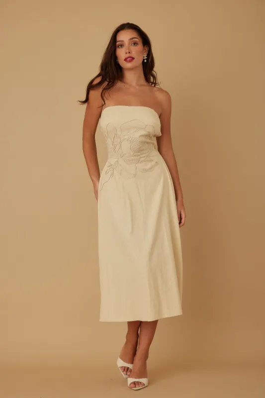 Flower Lining Linen Pattern Strapless Dress sold by Gigi Laurent