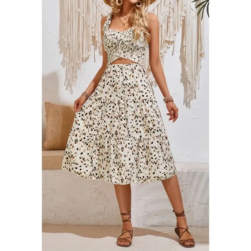 Square Neck Leopard Cut Out Elastic Waist Dress sold by Gigi Laurent