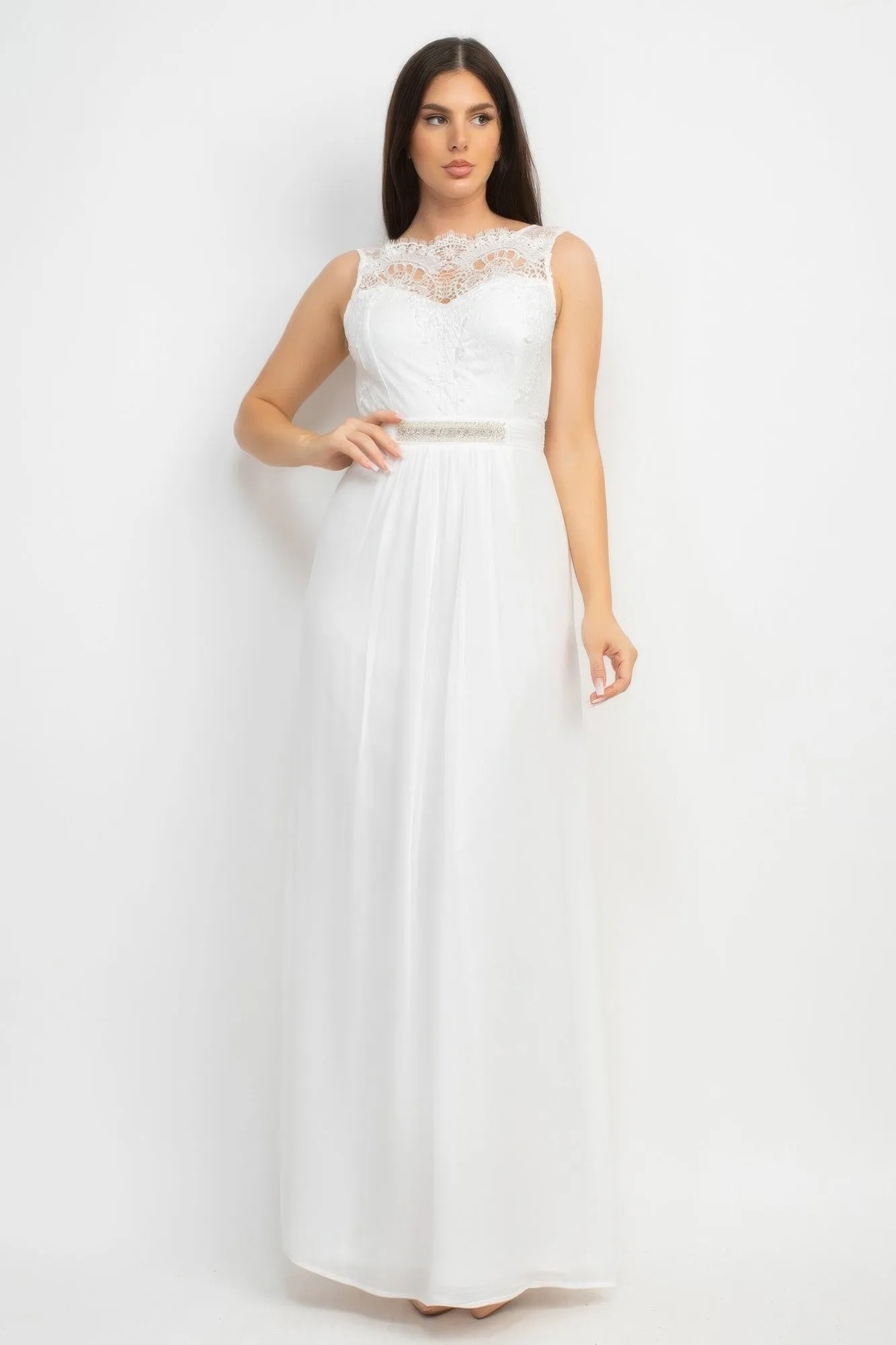 Jewel Waist-tie Lace Maxi Dress sold by Gigi Laurent