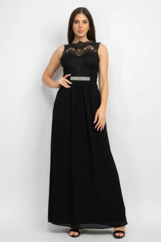 Jewel Waist-tie Lace Maxi Dress sold by Gigi Laurent