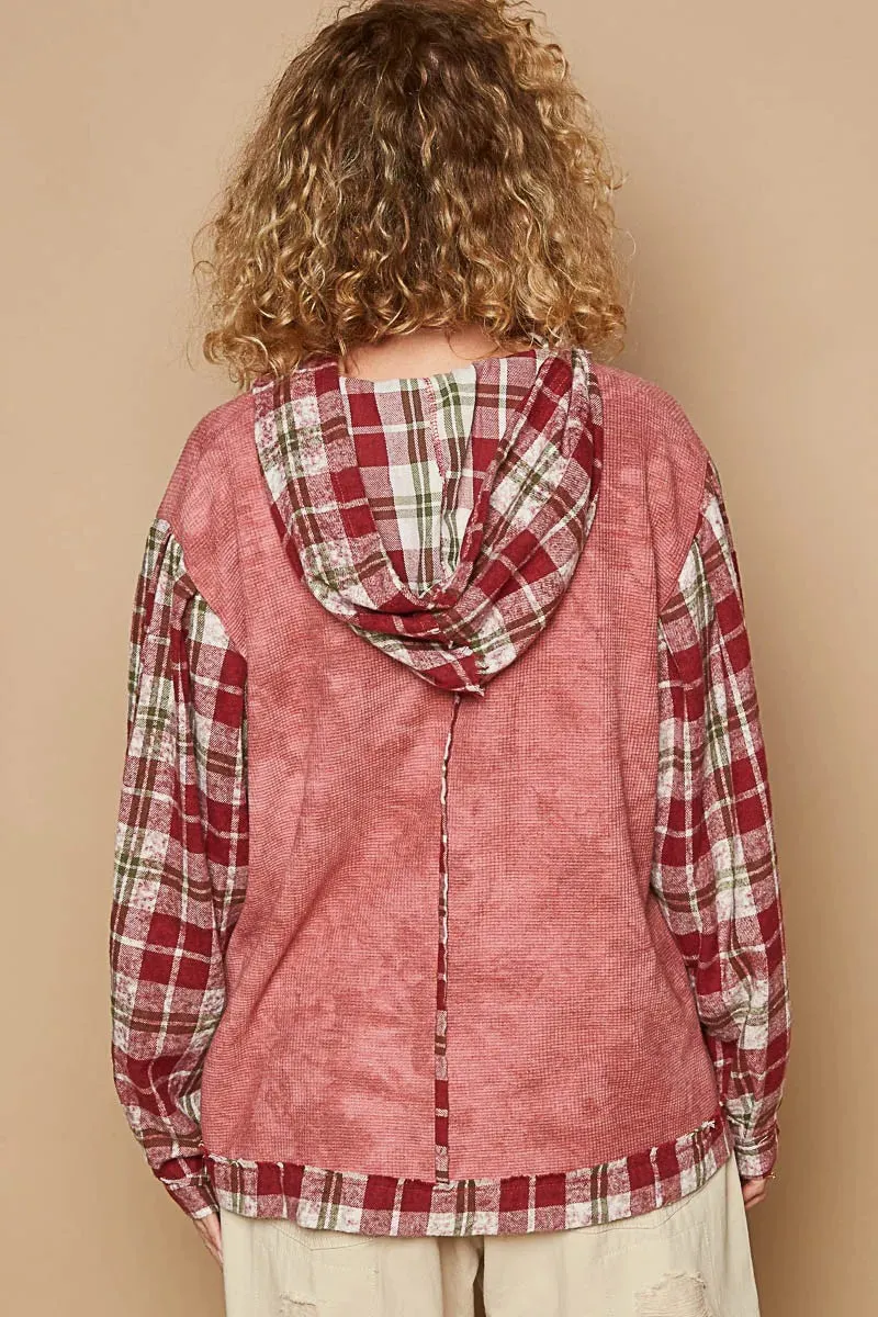 POL Star Patch Plaid Long Sleeve Hooded Top sold by Gigi Laurent product image thumbnail 2