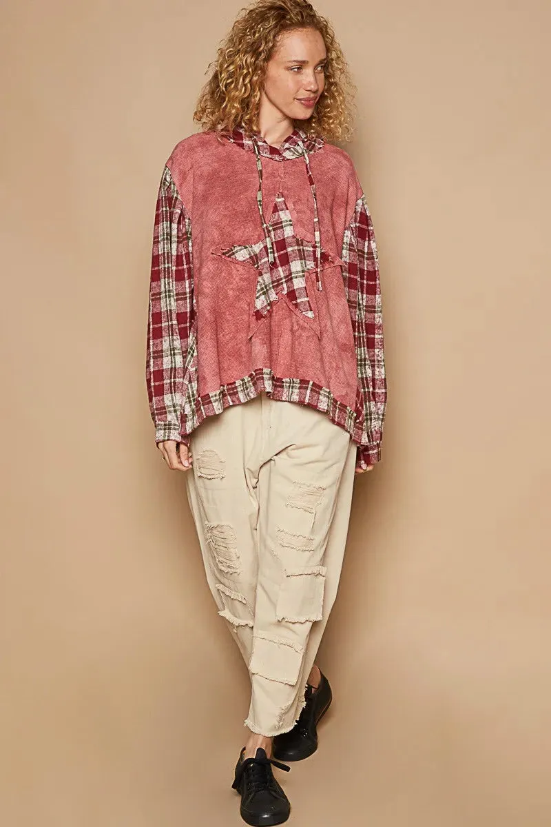 POL Star Patch Plaid Long Sleeve Hooded Top sold by Gigi Laurent product image thumbnail 5