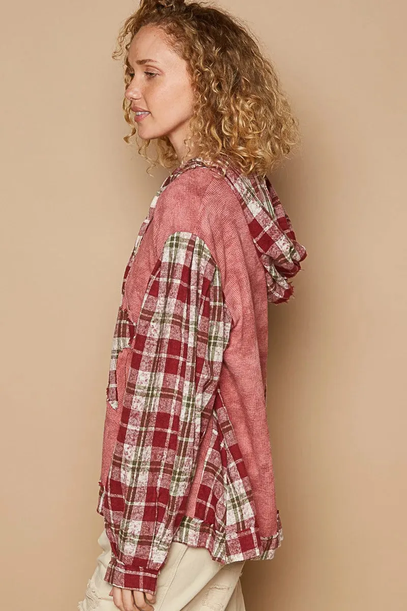POL Star Patch Plaid Long Sleeve Hooded Top sold by Gigi Laurent product image thumbnail 3