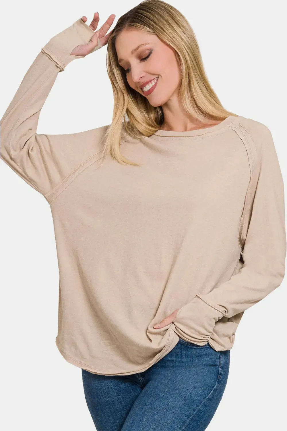 Zenana Round Neck Thumbhole Long Sleeve Top sold by Gigi Laurent product image thumbnail 2