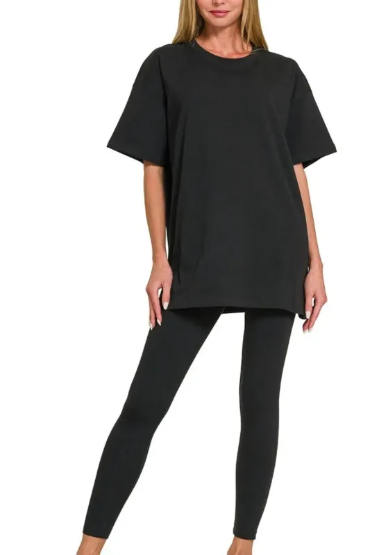 Zenana Cotton Round Neck Top & Legging Set sold by Gigi Laurent