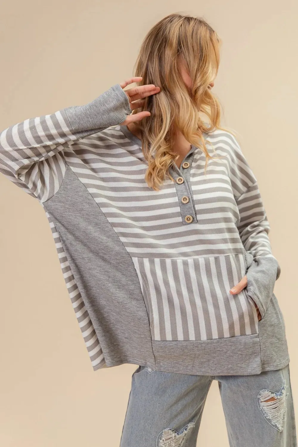 BiBi Striped Thumbhole Long Sleeve Top sold by Gigi Laurent product image thumbnail 3