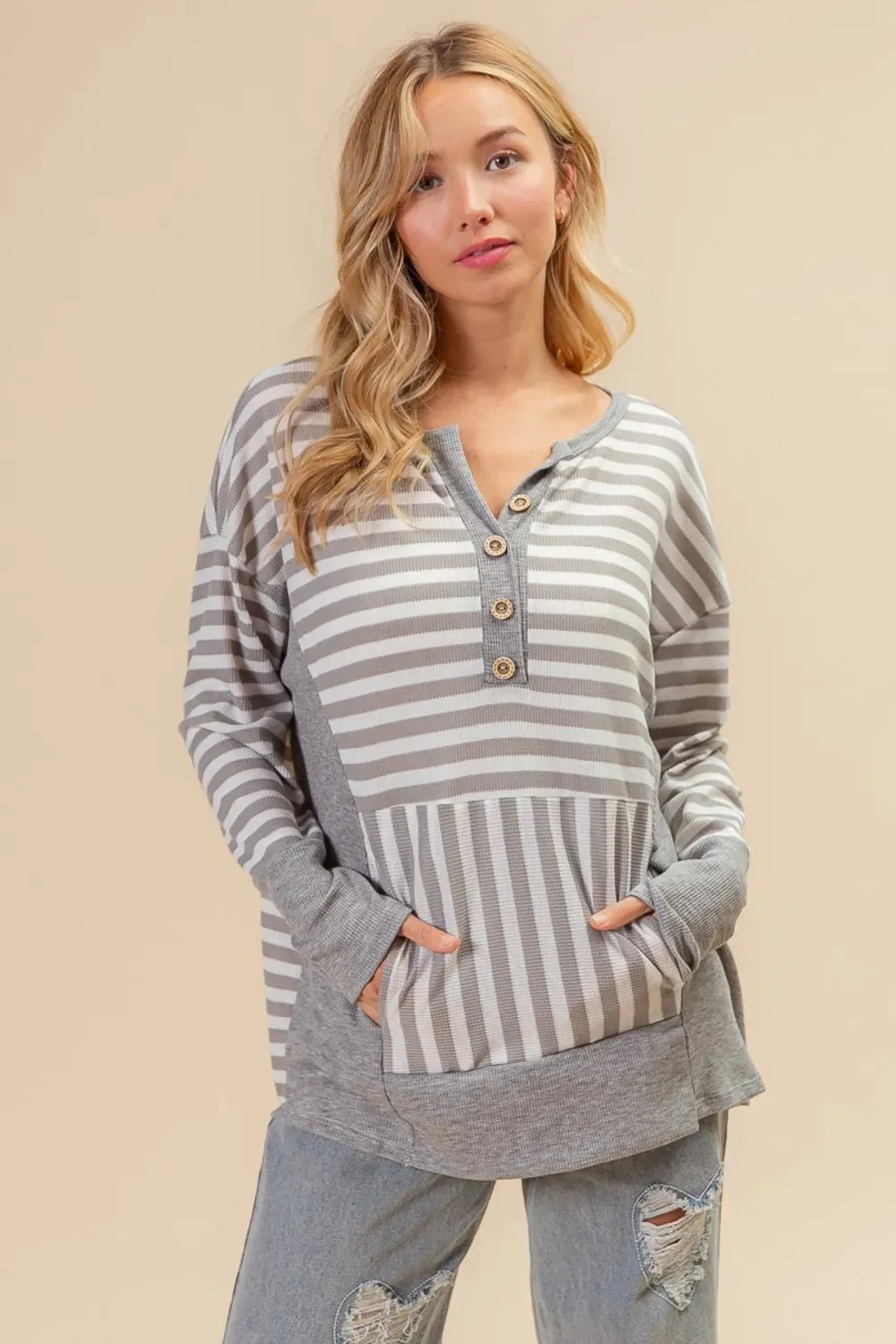 BiBi Striped Thumbhole Long Sleeve Top sold by Gigi Laurent product image thumbnail 4