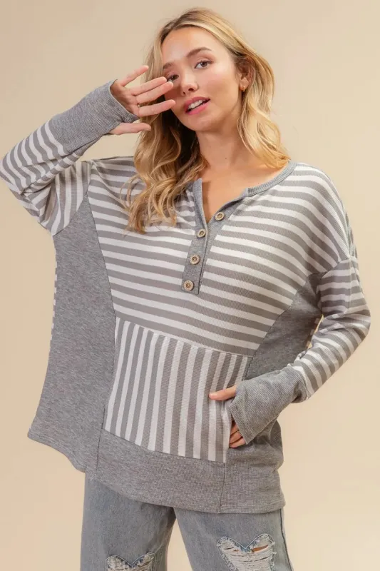 BiBi Striped Thumbhole Long Sleeve Top sold by Gigi Laurent
