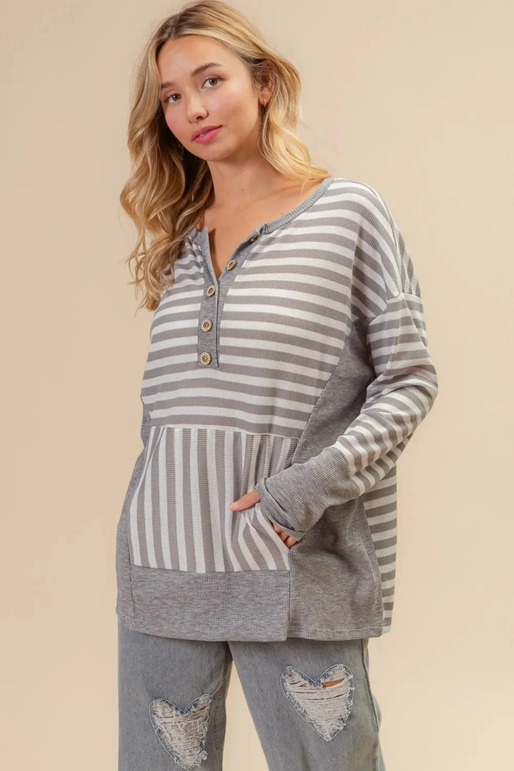 BiBi Striped Thumbhole Long Sleeve Top sold by Gigi Laurent product image thumbnail 2