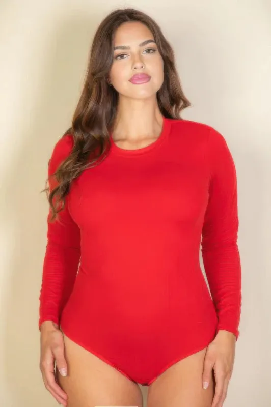 Plus solid long sleeve round neck bodysuit sold by Gigi Laurent