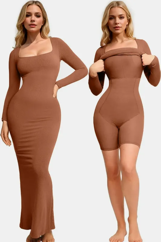 Basic Bae Built-In Shapewear Square Neck Long Sleeve Maxi Dress sold by Gigi Laurent