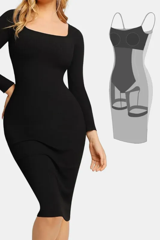 Basic Bae Full Size Built-In Shapewear Square Neck Long Sleeve Dress sold by Gigi Laurent