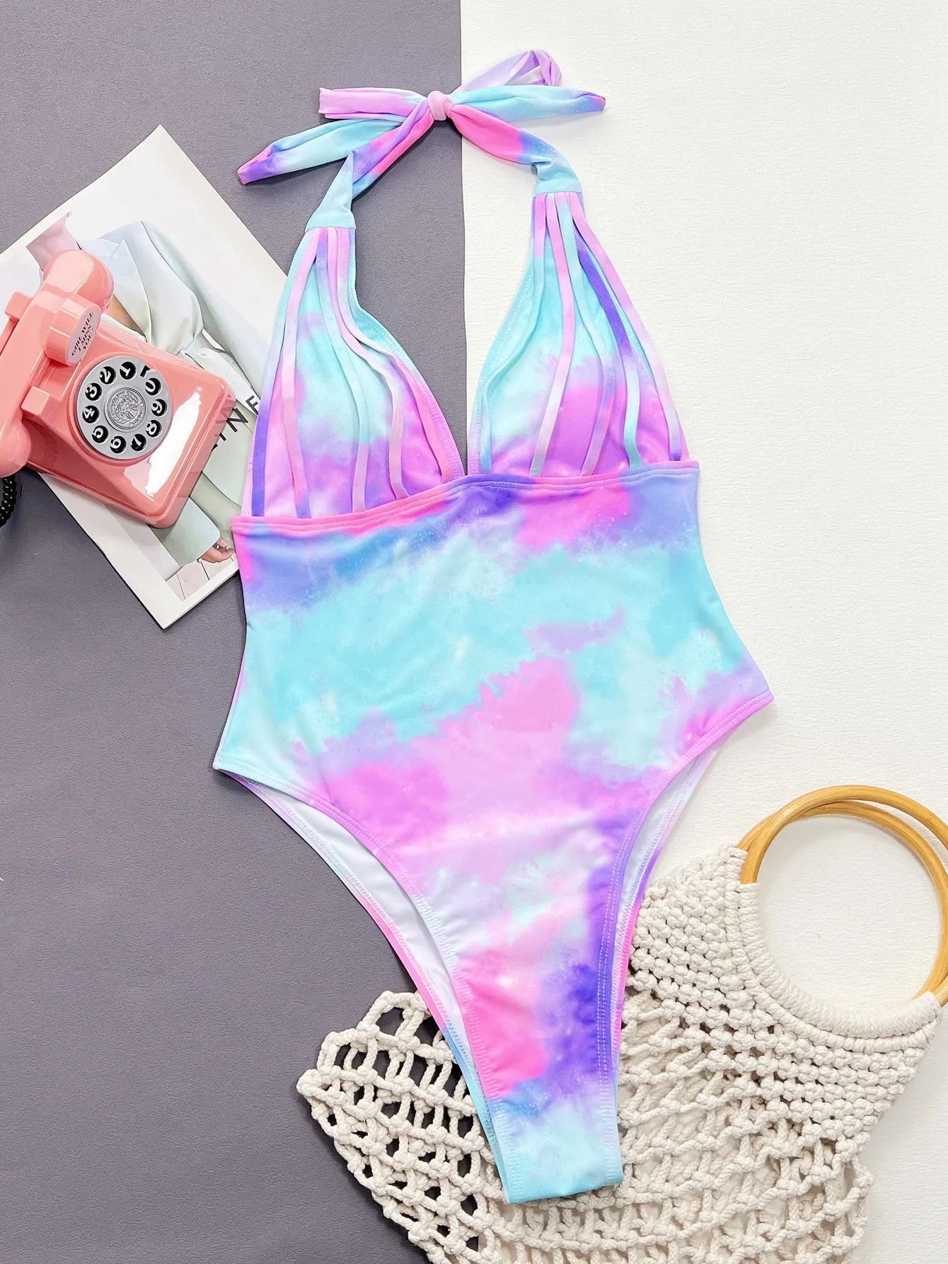 Tie-Dye Halter Neck One-Piece Swimsuit sold by Gigi Laurent product image thumbnail 3